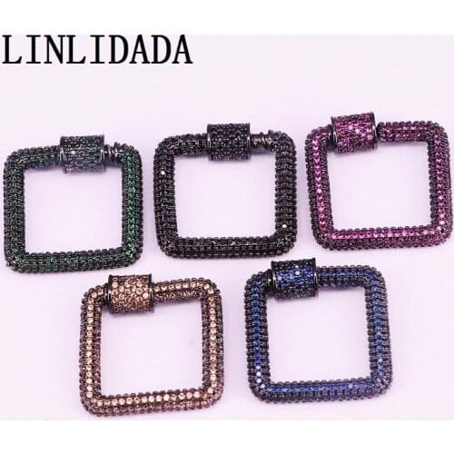 5Pcs 23*23mm Colorful CZ Micro Pave Square Shape Connectors Clasp, Plated Metalblack Clasp, Jewelry Acccessories