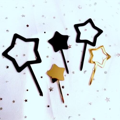5PCS/set Star Cake Topper Gold Silver Crown Acrylic Birthday Party Cake Insert Cake Decoration Wedding Cakes Dessert Decor