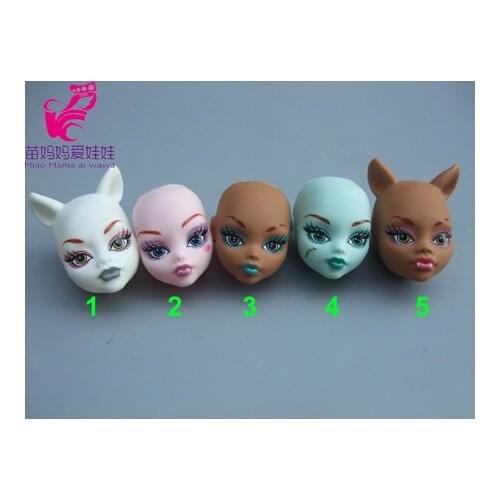5pieces /lot Soft Plastic Wig Diy head Practice Makeup DIY doll Heads For Monste high doll