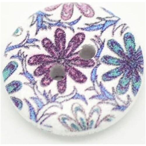 50pcs 15mm Random Multicolor Flower 2 Holes Round Sewing Buttons Wooden Sweater Ornament Needlework Scrapbooking decorate Diy