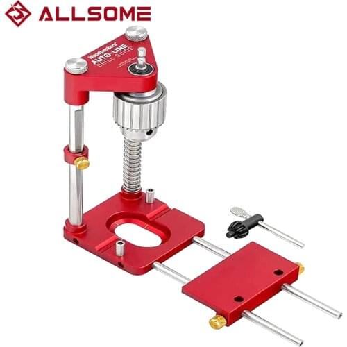 ALLSOME Drill Locator Hole Adjustable Punch Alloy Steel Template Guide Mini Bench Dowel Jig Woodworking Tool