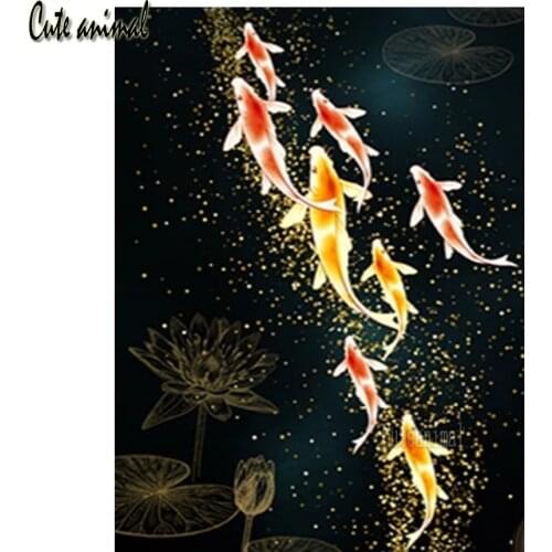 5D DIY Diamond Painting Modern Koi Fish Feng Shui Carp Lotus Pond Full Rhinestone Diamond Embroidery Cross Stitch Mosaic Decor