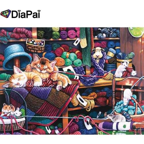 DIAPAI 100% Full Square/Round Drill 5D DIY Diamond Painting "Animal cat yarn" Diamond Embroidery Cross Stitch 3D Decor A21871