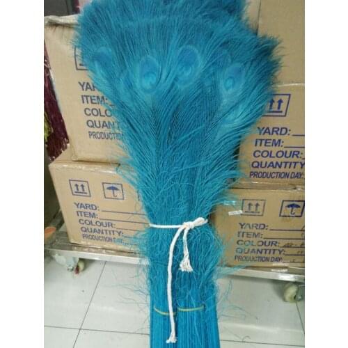 Free shipping wholesale high quality 100pcs Rare natural peacock feather 80-90cm / 32-36inch decorative diy Lake blue