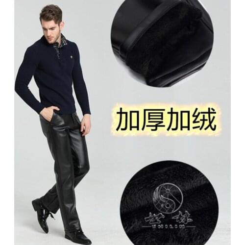 Faux leather pants mens motorcycle pu pants fashion trousers for men plus velvet thickening Keep warm pantalon homme big size