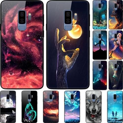 Case For Samsung Galaxy S9 Plus Black Silicone Bumper With Tempered Glass Back Cover