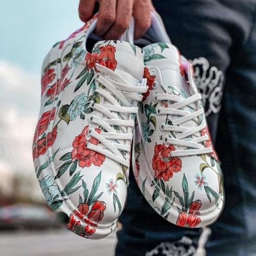 Chekich Mens & Womens Shoes Floral Pattern on White Faux Leather Mixed Color Lace Up Print Summer Unisex Casual Sneakers Comfortable Office University Colorful 2021 Fashion Daily Luxury Sewing Sole Wedding CH255 V7