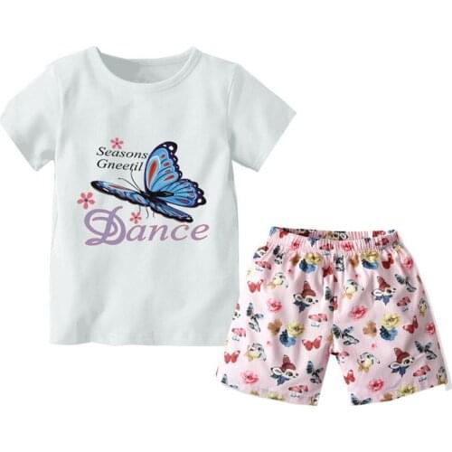 Children Clothing 2020 New Summer Girls Suit Kids Clothes Butterfly Short-sleeved T-shirt Girls Clothes Shorts Casual Sport Suit