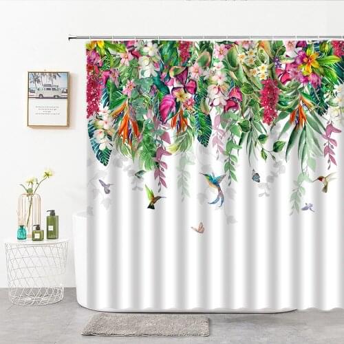 Beautiful Colorful Flower Floral Printed Shower Curtains Fabric Painted Plant Flowers Home Bathroom Decoration Curtain With Hook