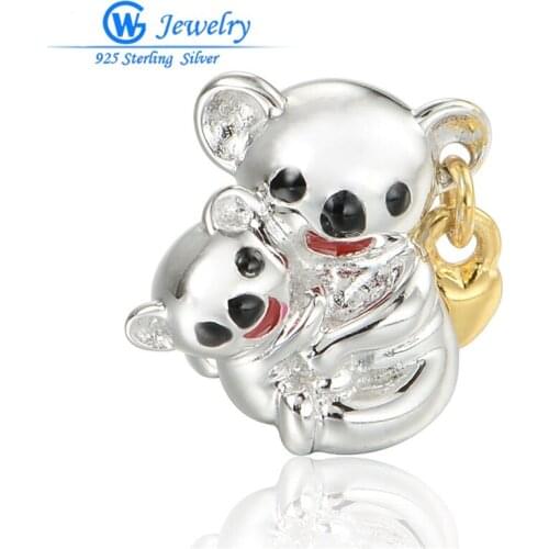 GW Fashion Jewelry Mothers Day Bear Charms 925 Sterling Silver Gold Enamel Charms Fits For European Diy Bracelet E030H20