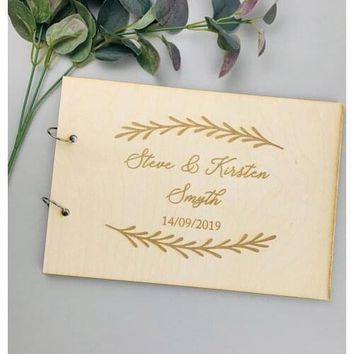 Personalized Name And Date Calligraphy Wedding Guest Book Laser Engraved Wedding Guest Book,Rustic Wooden Guestbook,Photo Album