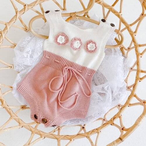 3D flower embroidery girls romper autumn winter cotton knitted sleeveless jumpsuit for girls overalls toddler costumes clothing