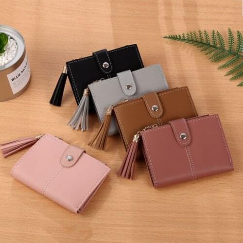 Korean Short Women Girls Wallet PU Leather Tassel Zipper Hasp Coin Pocket Purse Ladies Card Money Holder for Female Clutch