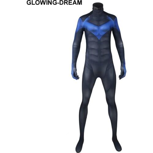 High Quality Night Wing Cosplay Costume With U-zipper Black 3D Muscle Shade Night Wing Zentai Suit For Halloween Party