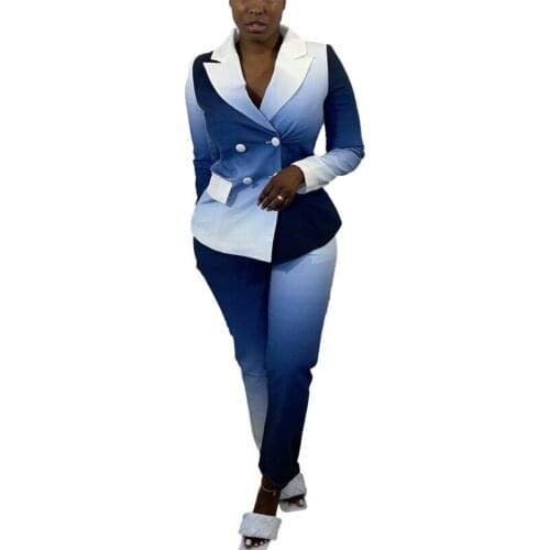African Women Set Tie Dye Long Sleeve Blazer Jacket Pants Suits Office Lady Elegant 2 Piece Set Business Outfits Africa Clothing