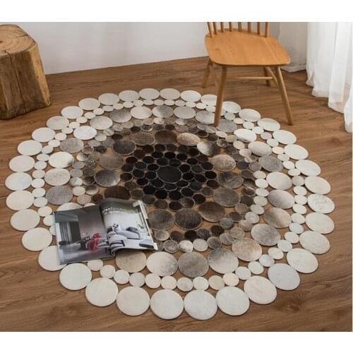 Handmade carpet cowhide stitching round rug study computer chair living room coffee table floor mat bedroom bedside blanket