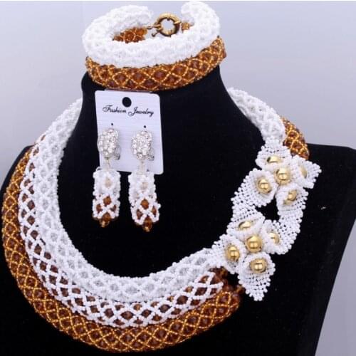Dudo Store Nigerian Bridal Jewelry Set Mix- Color Beaded Flowers Fine Jewellery Set For African Women 3 Layers 3 Pieces Gift Set