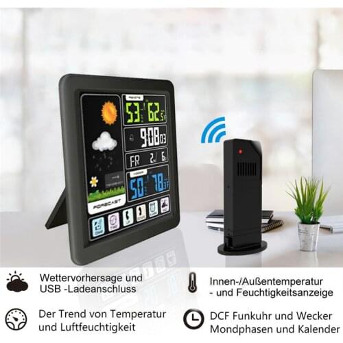 Weather Station Indoor Outdoor LCD Wireless Sensor Thermometer Hygrometer Digital Alarm Clock Barometer Forecast Color TS 3310