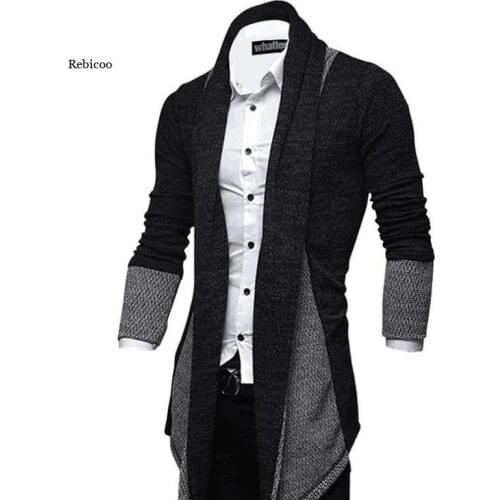 Mens Clothing Casual Long Cardigan Sweater Slim Cardigans Knitted Sweaters Striped Mans Clothes Men Shawl Collar Tops