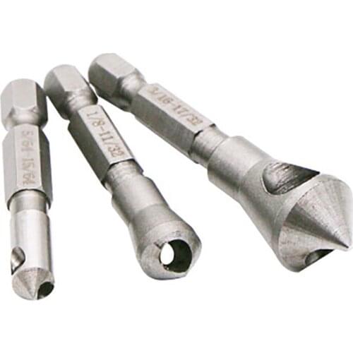 3pcs/set 90 Degree Hex Handle Oblique Hole Chamfering Drills Deburring Drill Bits Kit Woodworking Holes Opener Hand Tool Cutting