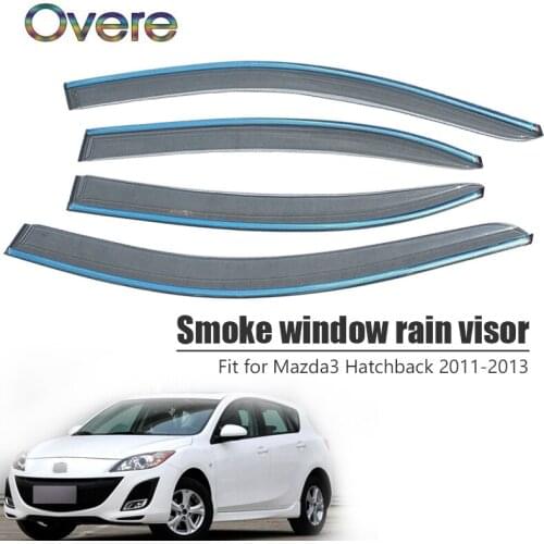 Overe 4Pcs/1Set Smoke Window Rain Visor For Mazda 3 Hatchback 2011 2012 2013 Car-styling ABS Awnings Shelters Guard Accessories