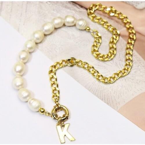 Handmade pearl necklace metal chain necklace Pearl Fahsion gold letter necklace for women jewelry fashion accessoris
