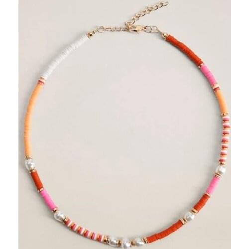 Beautiful stitching design pearl necklace warm color sweet girl gift fashion charm short necklace travel vacation beach jewelry