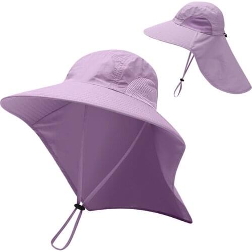 Summer Sun Hat Men Women Bucket Hat with Neck Flap Outdoor UV Protection Large Wide Brim Hiking Fishing Mesh Breathable Cap
