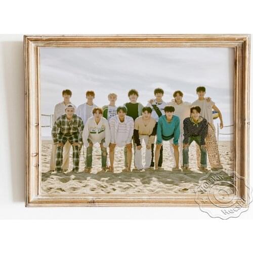 K-pop Male Group Seventeen Prints Poster, Hip-hop Music Fans Club Wall Picture, Sunshine Beach Handsome Boy Fashion Home Decor