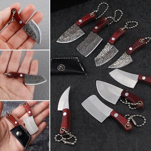 Portable Kitchen Multi Knives Keychain Pocket Knife Stainless Steel Camping Mini EDC Knife Peeler Fixed Blade Wood Handle