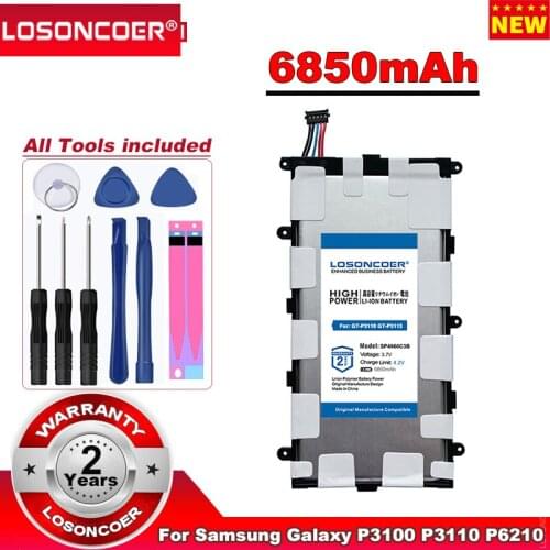 Latest Production Battery 6850mAh SP4960C3B for Samsung Galaxy Tab 2 7.0 GT-P3110 GT-P3113 P3100 P3110 P6200 P3113 P6210 Battery