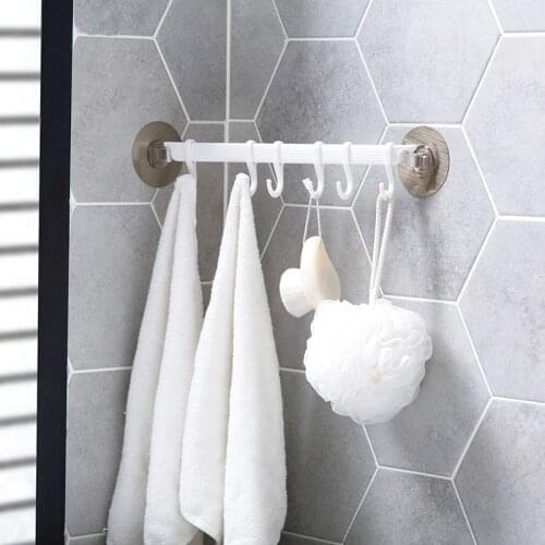 Adjustable Hook Rack Double Suction Cup Towel Rack Hanging Shelves Hook Holder Lock Type Sucker Kitchen Bathroom Accessories