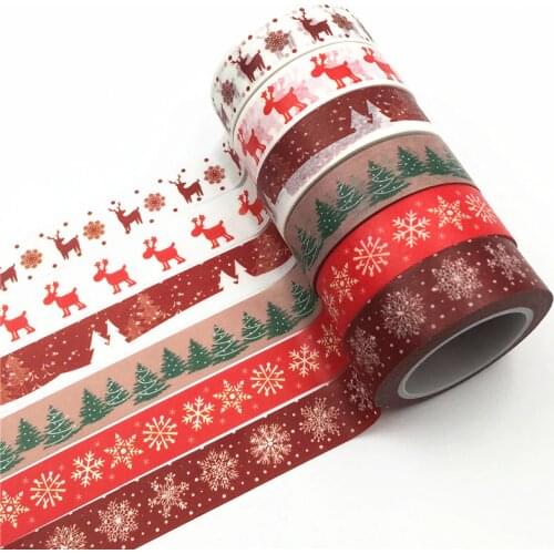 1PC Christmas Washi Tapes Snowflake Reindeer Stripes Kawaii Masking Tapes Stickers Stationery Scrapbooking School Supplies