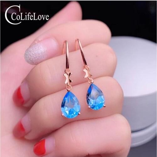 CoLife Jewelry Fashion Topaz Drop Earrings 7mm*9mm Natural Topaz Eardrop Simple 925 Silver Topaz Jewelry Birthday for Girl