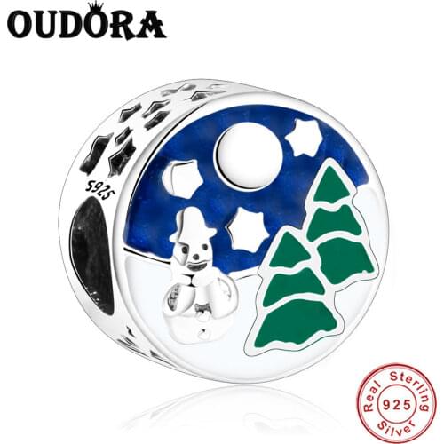 Sterling 925 Silver Charms Fit Original Pandora Charms Bracelet Winter Christmas Snowman Tree Charms DIY Jewelry Making Berloque