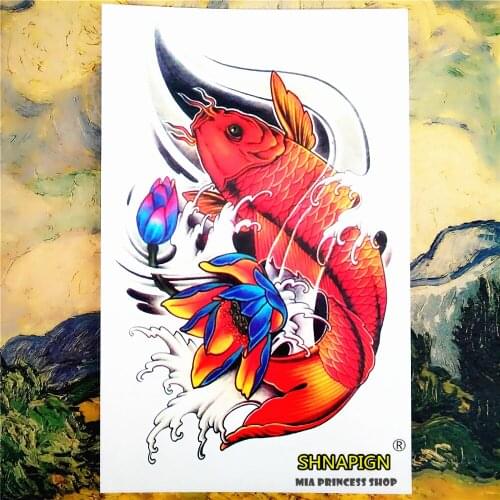 SHNAPIGN Buddha Fancy Carp Temporary Tattoo Body Art Flash Tattoo Sticker 12*20cm Waterproof Car Styling Home Decor Wall Sticker