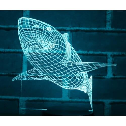 3D Shark LED Night Light 7 Colors gradual change Lights for Home Decoration Table lamp novelty sensor light Optical Illusion