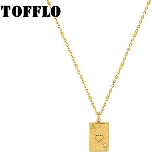 TOFFLO Stainless Steel Jewelry Playing Card Heart A Pendant Necklace Female Lovely Clavicle Chain BSP915