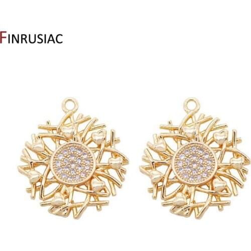 2020 Supplies For Jewelry 14K Gold Plated Copper Zircon Flower-shaped Pendant For Jewelry Making Handmade DIY Earrings Accessory