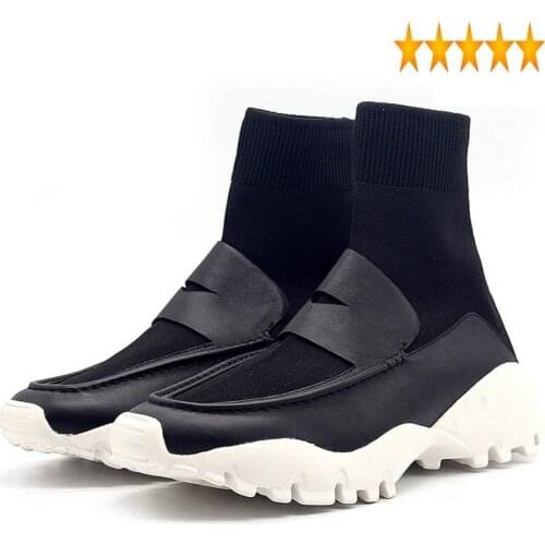 Ultra Brand Designer Men Flyknite Light High Top Sock Antiskid Loafers Slip On Joggers Sneakers Thick Platform Ankle Boots