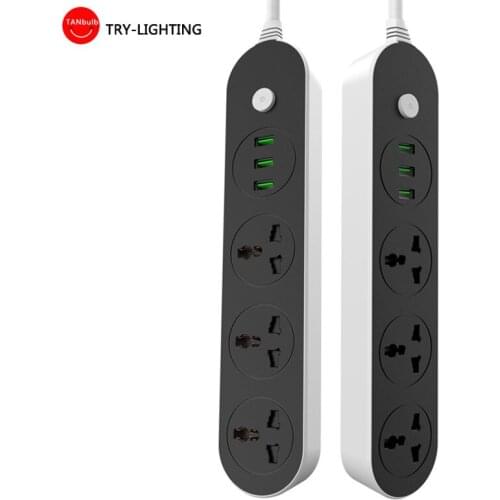 Smart Socket power ON/OFF ac 110V-240V Power Strip 10A Universal Outlets 3 USB Charger Ports 200CM Extension Socket Plug