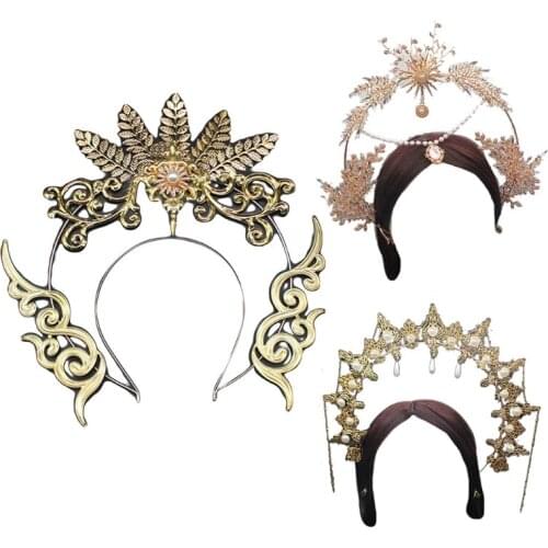 Vintage Lolita Jewelry Accessories Embossed Halo Crown Pearl Beaded Chain Headband Metal Tiara DIY Material Package