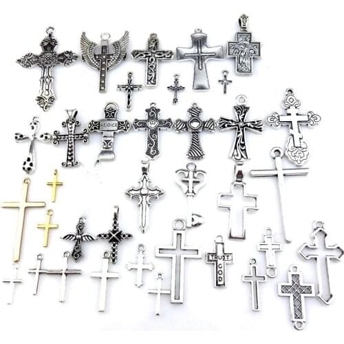 21714 Vintage Simple Religion Cross Jesus Wings Charms Metal Cross Pendant Making Crafting Men Gift Necklaces Jewelry No49-71