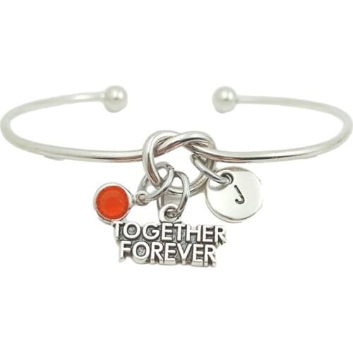 Together Forever Retro Creative Initial Letter Monogram Birthstone Adjustable Bracelet Fashion Jewelry Women Gift Pendant
