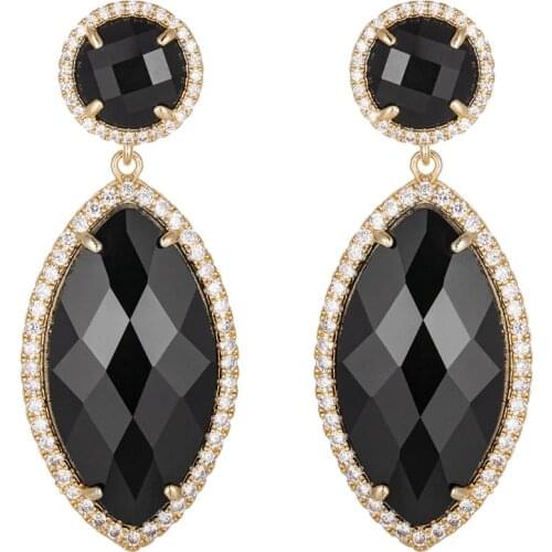 8Color Statement Drop Earrings Advanced K9 Glass Gem Gold Earrings for women Fashion Jewelry Black cubic zircon Luxury jewelry