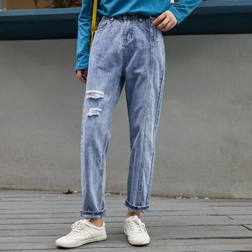 Femme Loose Ripped WomenS Denim Trousers y2k Fashion High-Waist Ripped Pants Retro Washed Streetwear 2021 WomenS Clothing