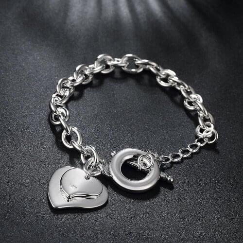 High quality cute 925 sterling silver romantic Lovely Heart card Pendant Bracelets for women Wedding party fashion Jewelry Gifts