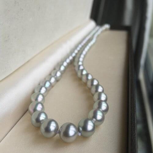Women Gift word 925 Sterling real Japan Akoya natural gray pearl necklace round slightly 11-12 mm long 42-44cm bts
