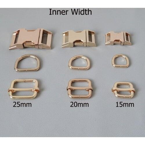 15mm 20mm 25mm Gold Metal Buckle Clip Clasp Belt Straps D Ring For Bag Dog Collar Paracord Hook Adjuster Slider Harness Hardware
