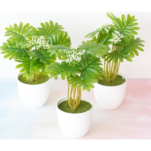 1Pc Artificial Green Plant Monstera Leaf Miniascape Wedding Party Table Bonsai Decor